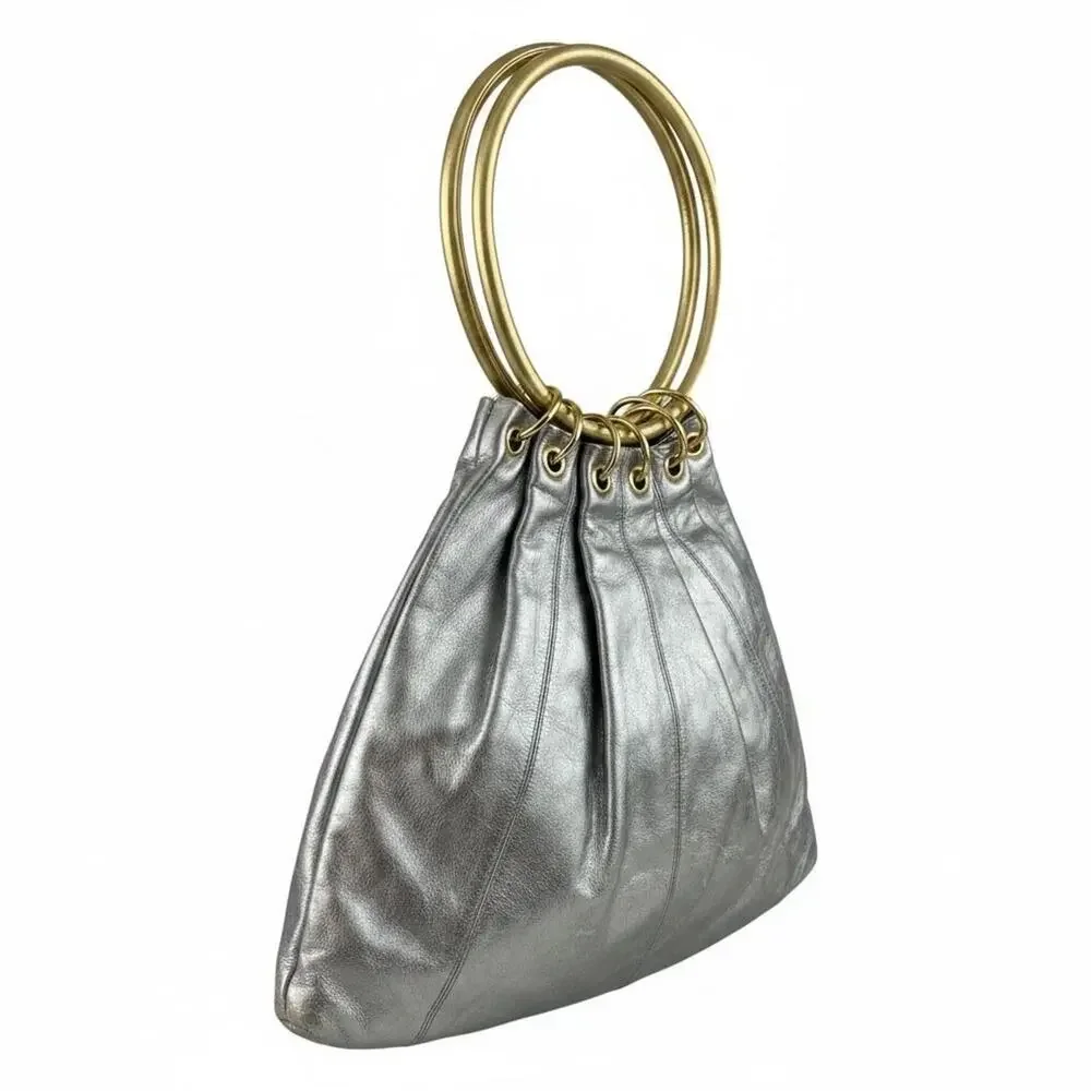 VINTAGE Y2K Trina Turk Gold/SILVER Metallic Leather SATCHEL Shoulder Bag